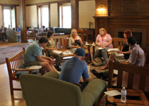 book club participants talking