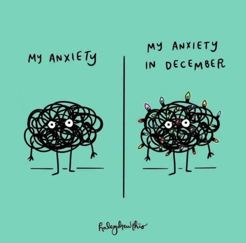 A scribble called My Anxiety, and a scribble with holiday lights called My Anxiety in December.