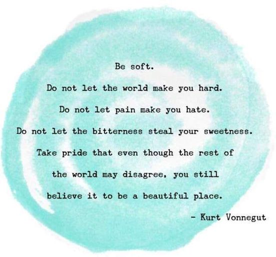 A blue circle with black text
Kurt Vonnegut reminds to believe it to be a beautiful place, regardless of the things happening in the world. 
