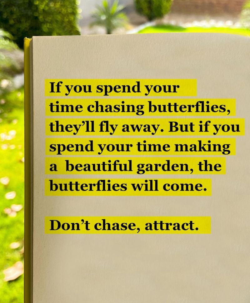 If you spend your time chasing butterflies, they'll fly away. But if you spend your time making a beautiful garden, the butterflies will come.
Don't chase, attract.